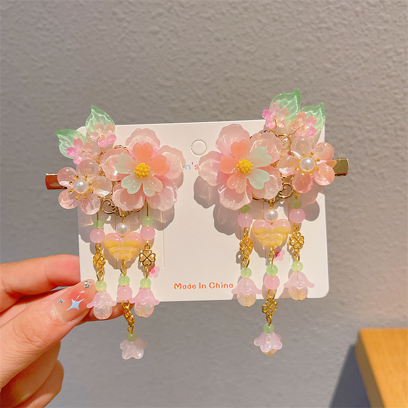 Pastel bright flower butterfly pendant clip