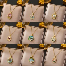 Oil Painting Flower Pendant Necklace