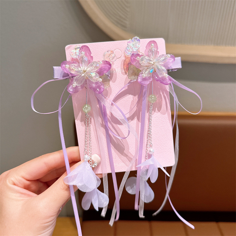 Purple flower ribbon clip